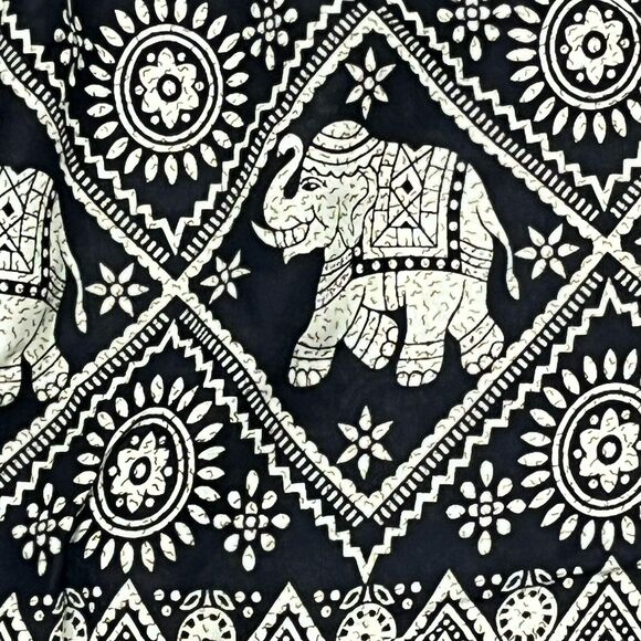 Elephant Harem Pants Phone Pocket Elastic Drawstring Waist Black Cream XL‎ Boho - Picture 2 of 5